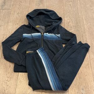 Aviator Nation charcoal grey and Blue Striped Hoodie and Sweatpants Set XS